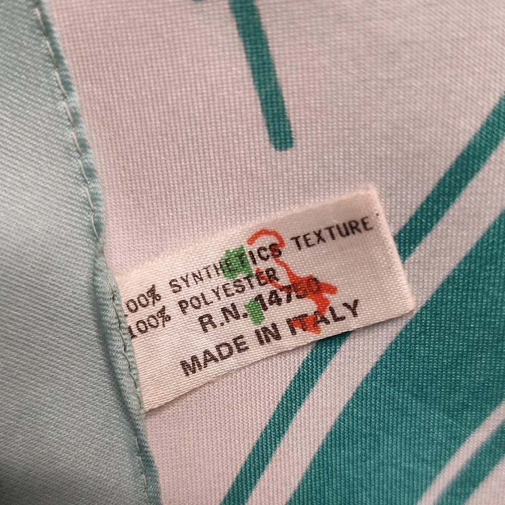 Vintage Made in Italy Polyester Scarf Teal Pink Print 80s Style